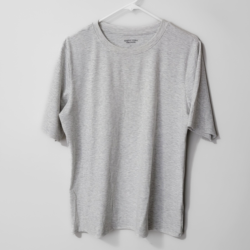 Simply Vera Vera Wang XL Ribbed Fitted Elbow Sleeve Tee - Gray - NWOT